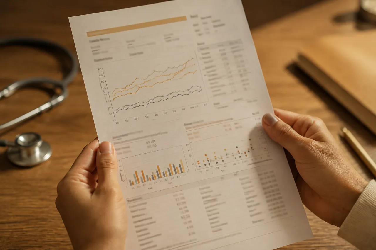 A person reviewing a blood test report showing borderline metabolic numbers
