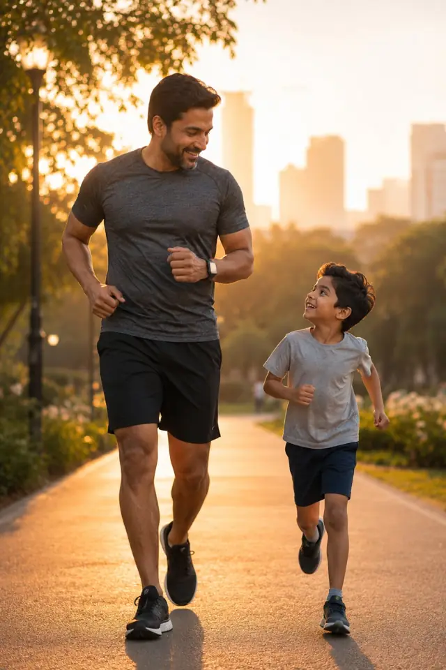 Indian woman in her late forties on a morning walk, active lifestyle