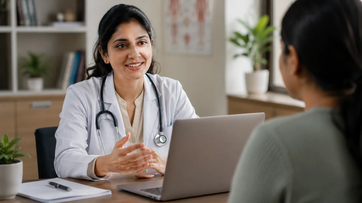 Doctor conducting a telemedicine video consultation with a patient about GLP-1 medication