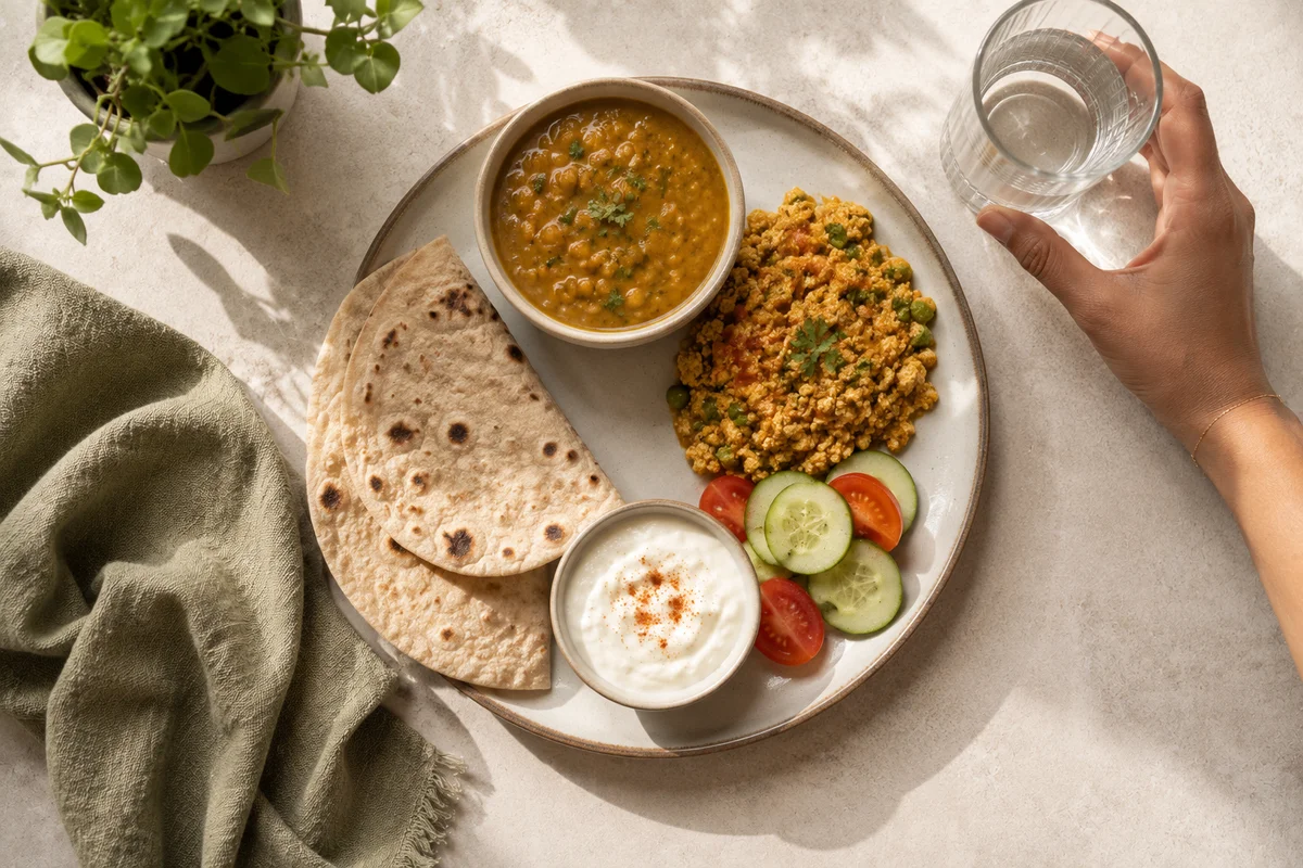 Balanced Indian diet plate for eating well on semaglutide