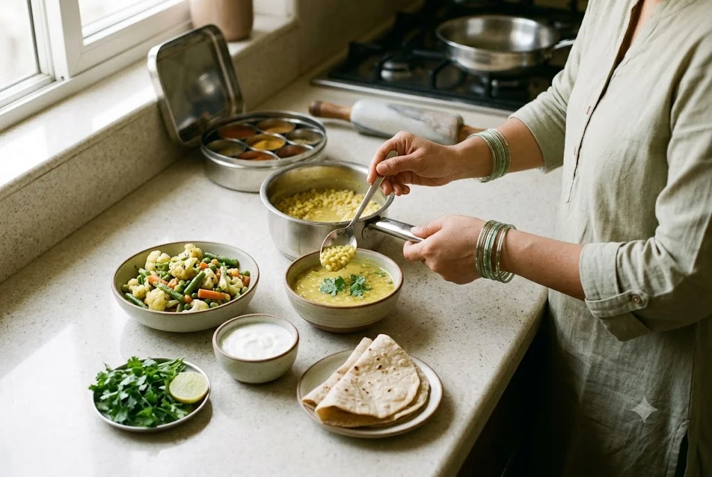 Low-oil Indian meal being cooked, showing how to eat out and eat rice on semaglutide
