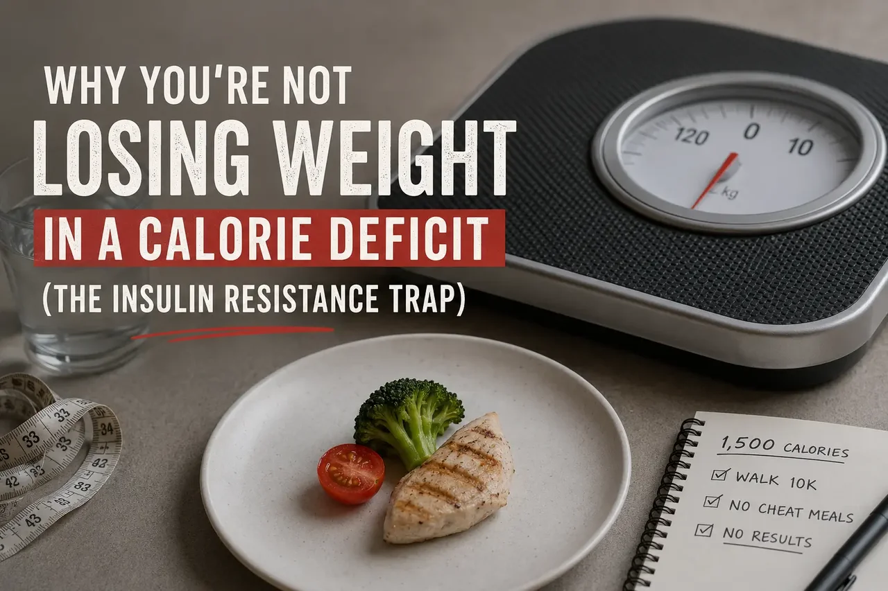 A plate with a small portion of food beside a stalled bathroom scale