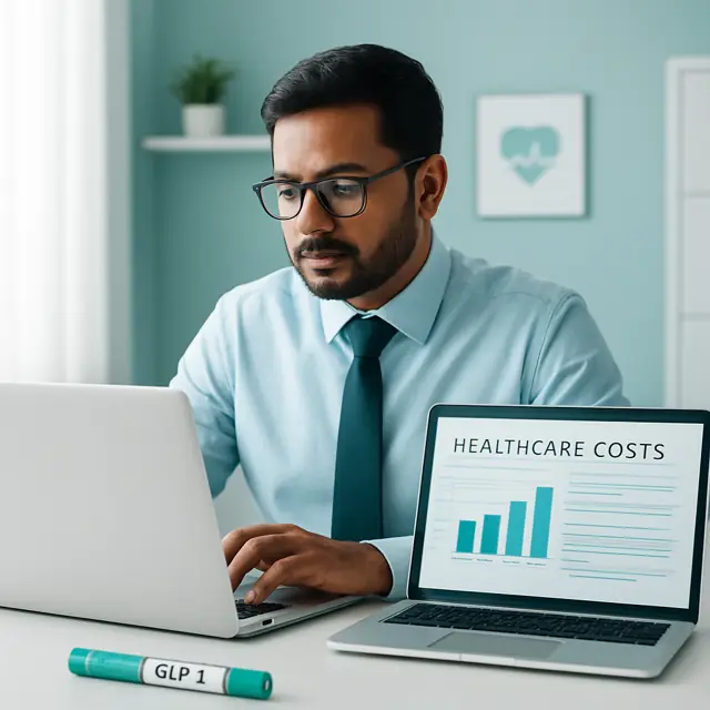 Price comparison of GLP-1 medicine options in India on a calculator and notepad
