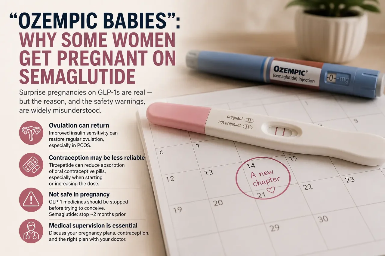 A positive pregnancy test resting on a calendar