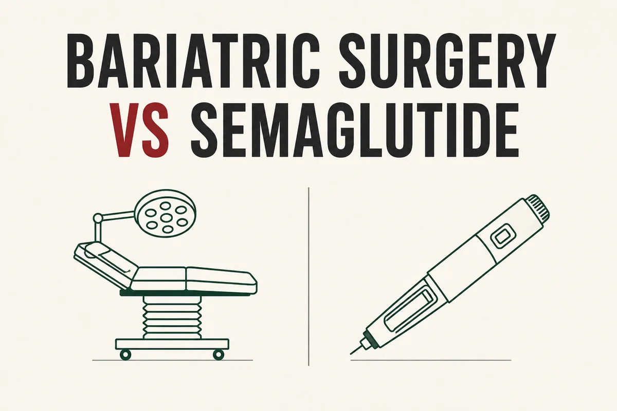 Illustration comparing bariatric surgery with semaglutide as weight-loss paths